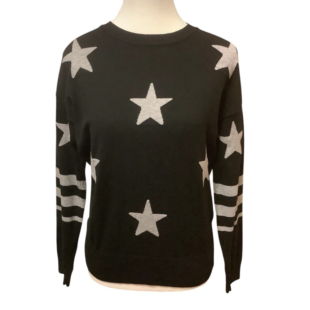 WORKSHOP REPUBLIC BLACK & GRAY LONG SLEEVE STARS & STRIPE SWEATER/ Size S